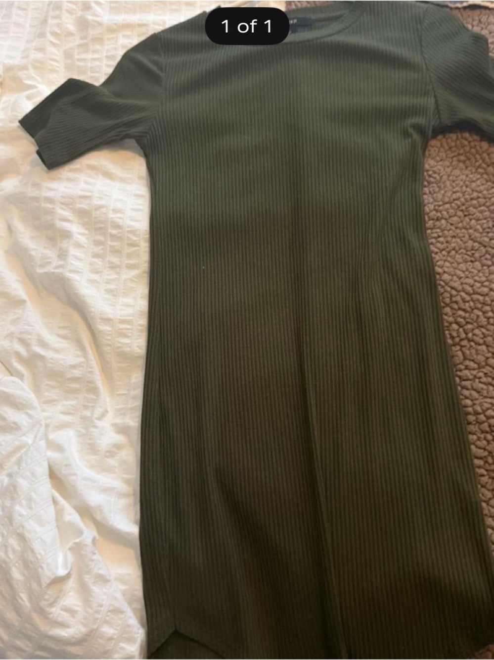 Forever 21 Olive Green Ribbed Short-Sleeve Midi Dress